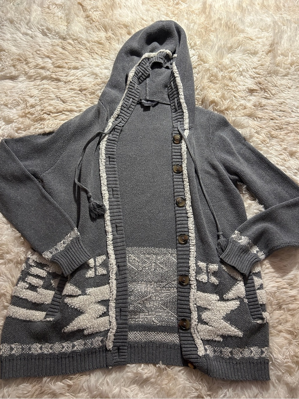 Eddie Bauer Gray Hooded Button-Front Cardigan